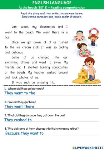 At the beach (8) -Reading comprehension -prepositions