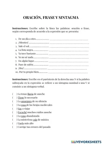 Oración, frase y sintagma