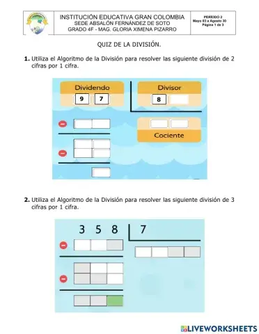 QUIZ DE LA DIVISIÓN MATEMÁTICAS
