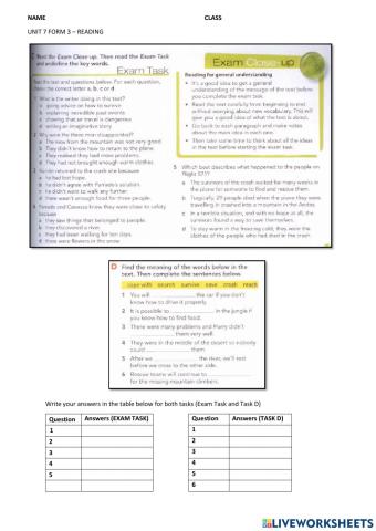 Form 3 UNIT 7 Reading RC