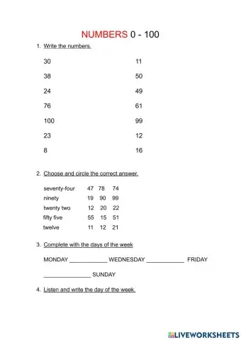 Numbers and Days of the week