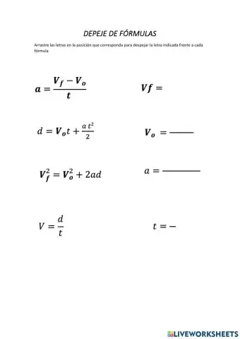 Despeje de fórmulas de MRUA
