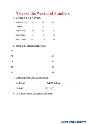 Days of the week and numbers