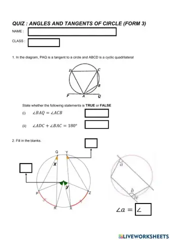 Quiz Angles and Tangents of Circle