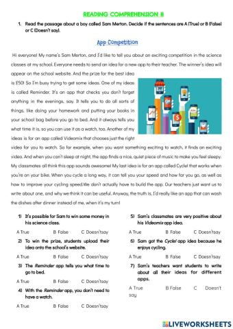 Reading Comprehension II