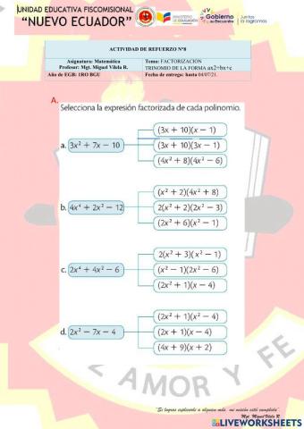 Factorizacion de trinomio de la forma ax2+bx+c