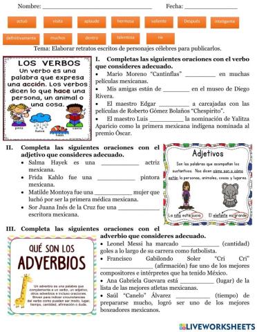 adjetivos, verbos y adverbios