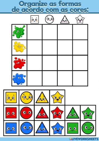 Organize as formas de acordo com as cores