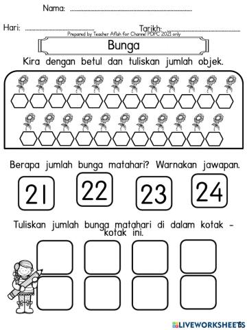 Kemahiran Nombor 1-25 (Bunga)