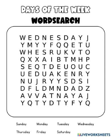 Days of the Week Wordsearch