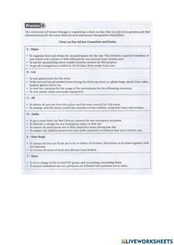 Part 5: Information Transfer Practice 4