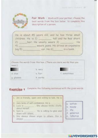 Adjective: description of a person.