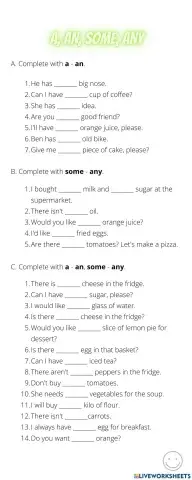 Some, any, a, an exam