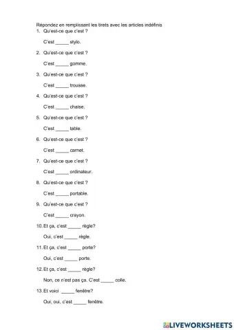 Les Articles Indéfinis