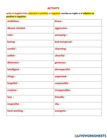 Positive and negative adjective