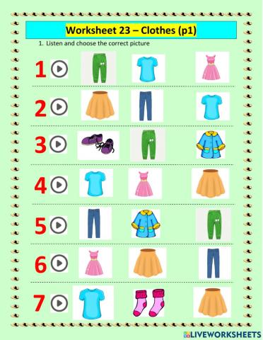 Worksheet 23 - Clothes (P1)