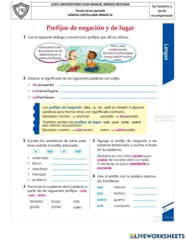 Prefijos de negación y de lugar