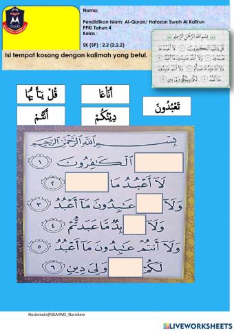 Hafazan Surah Al Kafirun Thn 4 PPKI sr