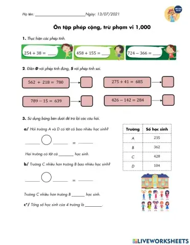 Ôn tập cộng, trừ trong phạm vi 1000