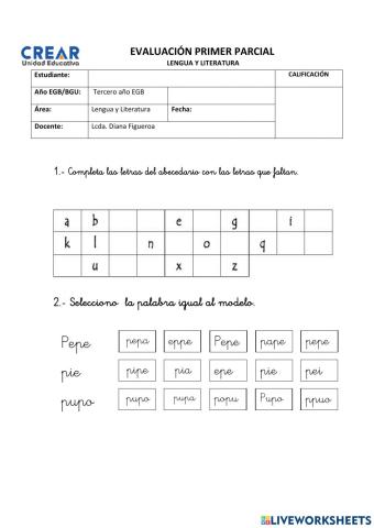 Evaluacion de Tercero de Basica