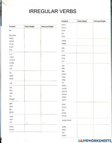 Irregular verbs
