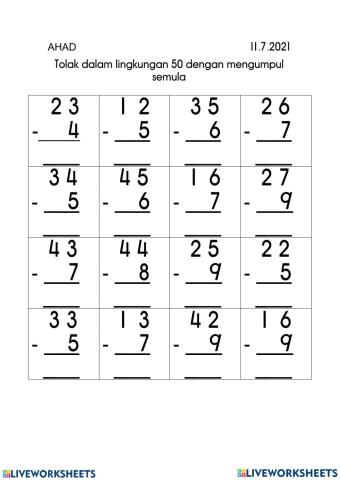 Matematik Tahun 1 - Tolak Lagi