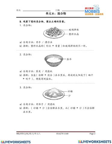 二年级科学单元八 练习2