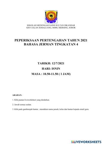 Peperiksaan pertengahan tahun Tingkatan 4