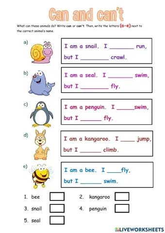 Unit 8 What can-can't animals do  pg 96