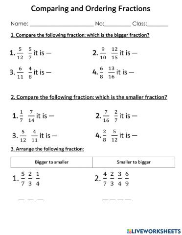 Fraction Comparison nd Arranging