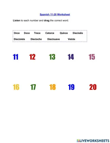 Spanish- Numbers 11 - 20