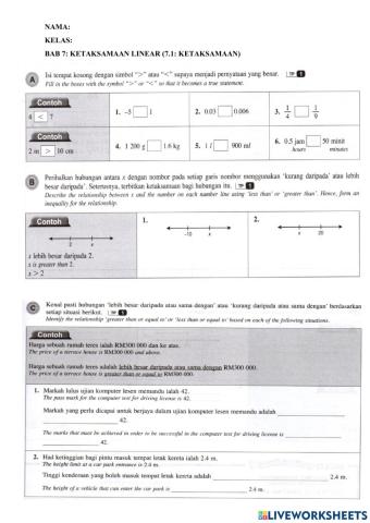 BAB 7: KETAKSAMAAN LINEAR (Ketaksamaan)