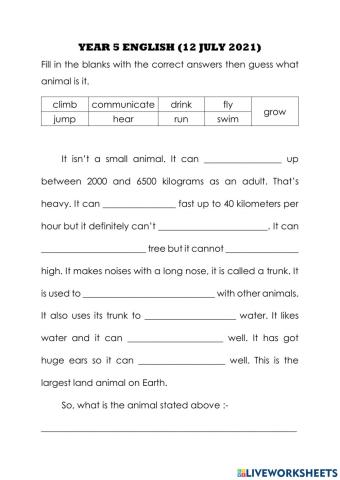 Year 5 english lesson 12 july 2021
