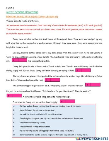 Form 3 reading gapped text