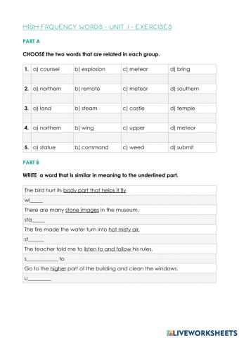 High frequency words - Unit 1