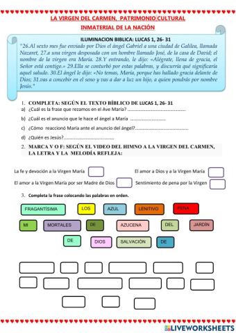 Religión- ficha la virgen del carmen