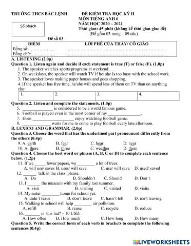 Final exam term 2 for grade 6