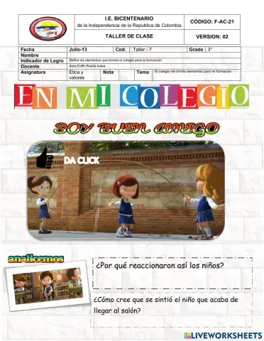 Valores que aprendo en mi colegio