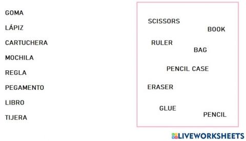 Utiles escolares en ingles