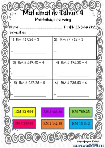 Matematik thn 4 bahagi wang