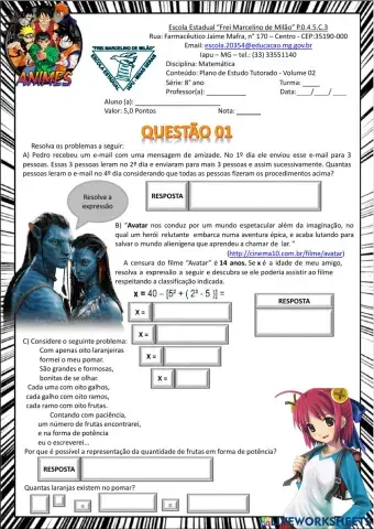 Avaliação de matemática - encerramento pet 2