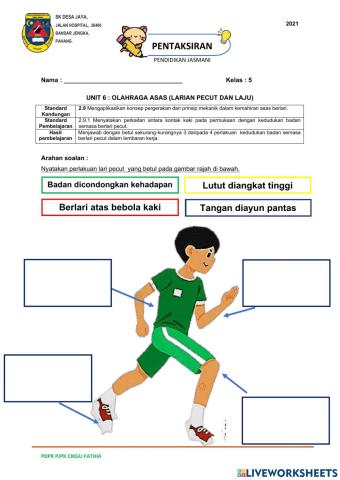 Pentaksiran PJPK Tahun 5 : Olahraga Asas (Larian Pecut dan Laju)