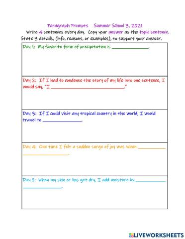 Summer School Paragraphs 3