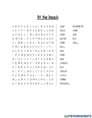 Wordsearch At the beach