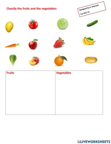 Classify fruits and vegetables