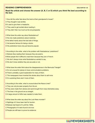 Reading comprehension b1+