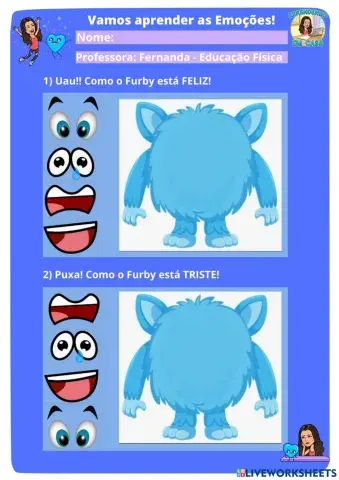 Arraste as partes para completar o Furby, de acordo com suas emoções.