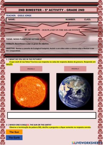 2nd BIMESTER - 5ª ACTIVITY – OUR PLANET IN THE SOLAR SYSTEM - 2nd