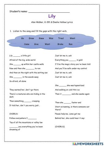 Song: Lily - Alan Walker (Simple past)