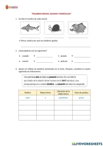 Palabras agudas, graves y esdrújulas